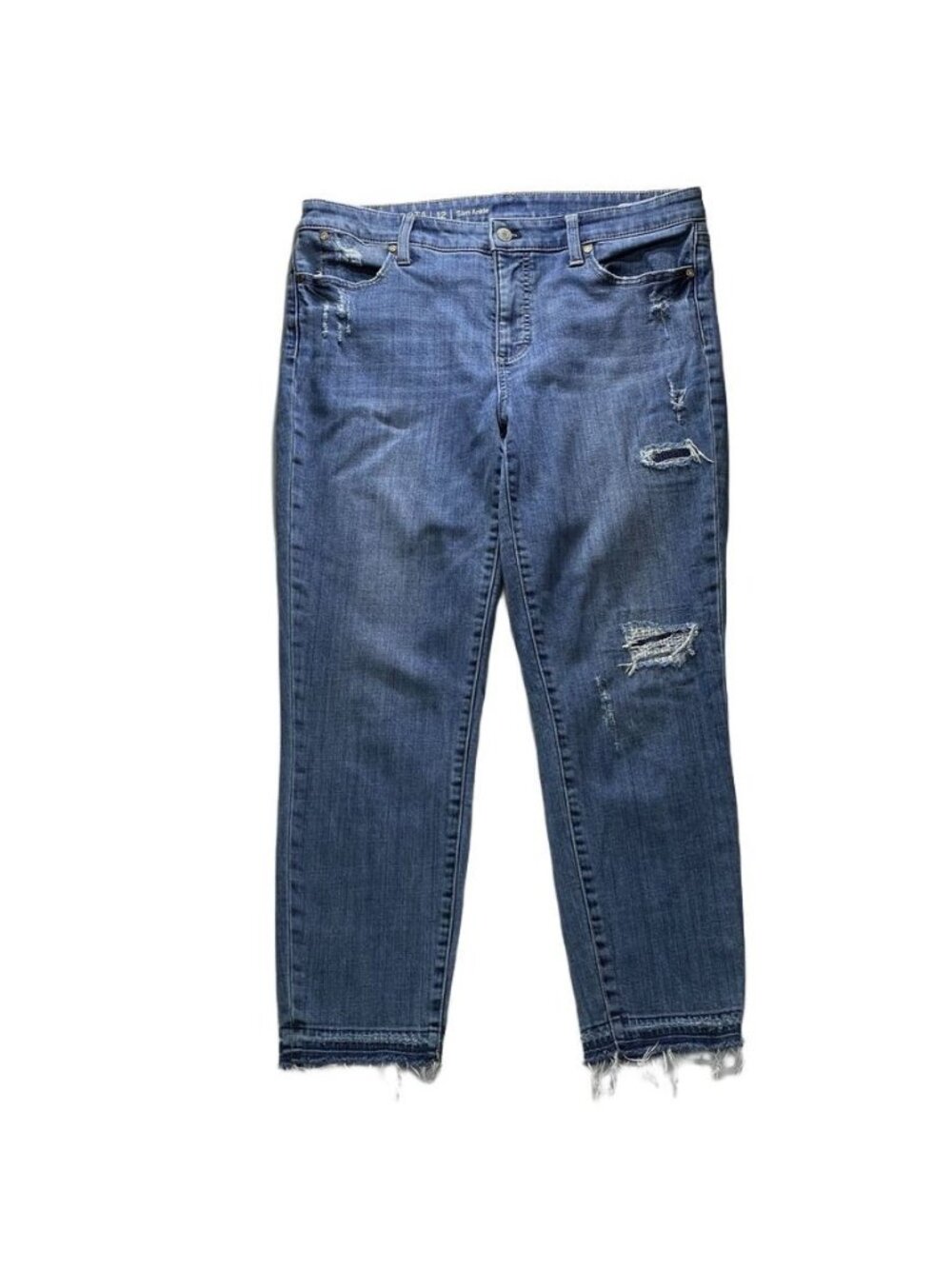 Talbots Flawless Slim Ankle Jeans Size 12 Distressed Raw Hem Medium Wash Stretch - Picture 6 of 12